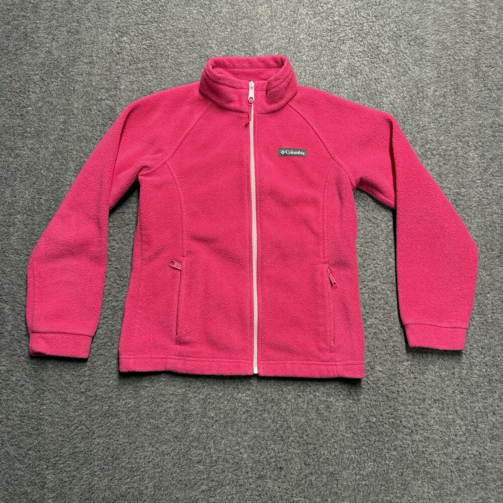 Columbia Full Zip Fleece Jacket Girls Youth Medium 10/12 Pink Pockets Sweatshirt